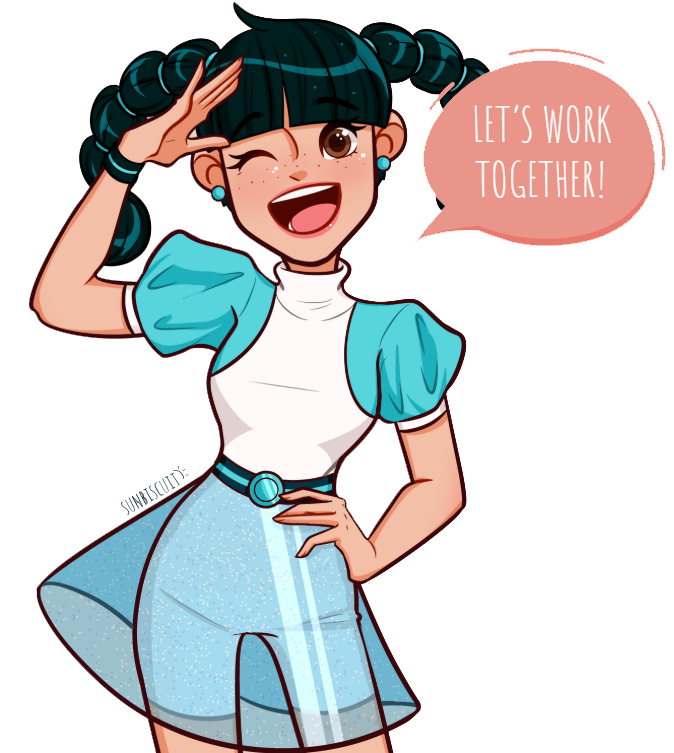 Image of a girl saying let's work together